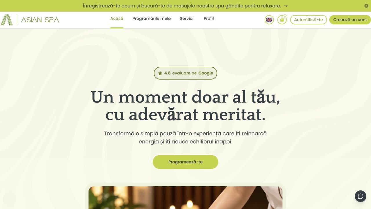 Vitality Asian Spa website homepage